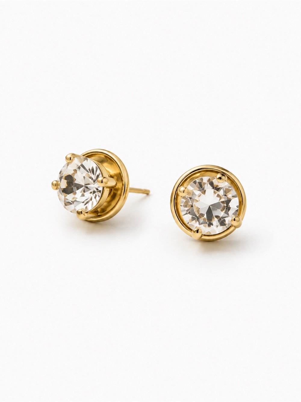 Vintage Gold Stud Earrings with Clear Crystal